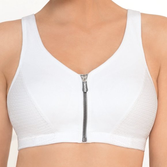 Glamorise SPORT Bra 32DD (HIGH-IMPACT) Wicks (RACERBACK) T-Back Zip-Up White NEW - Picture 4 of 16